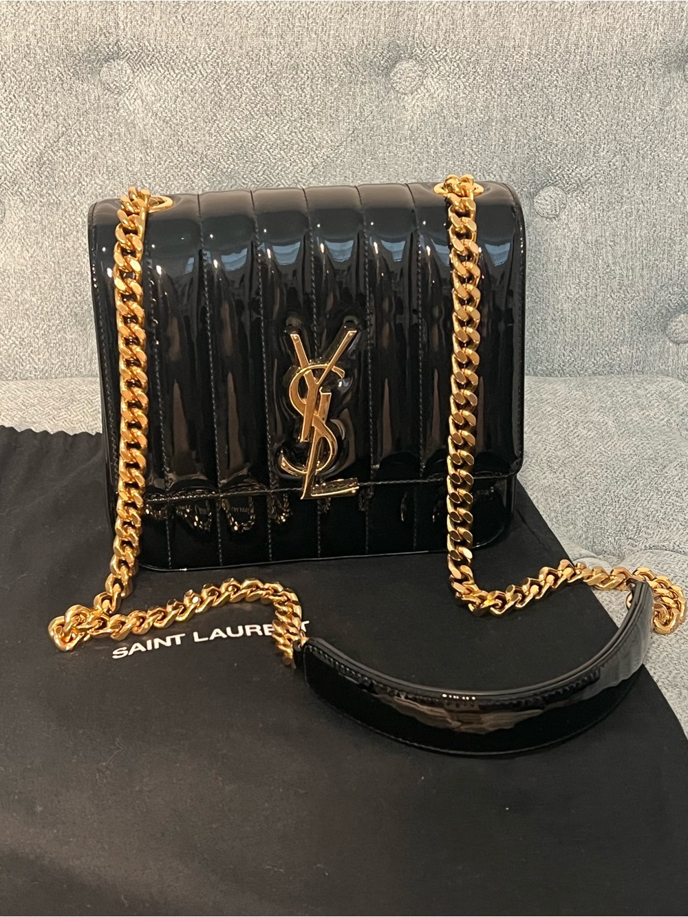 Saint Laurent Vicky Small Quilted Patent-Leather Shoulder Bag